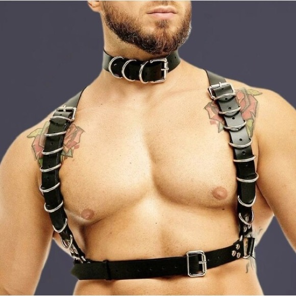 Men Faux Leather Harness, Gothic Style Harness, Multi-Point Adjustments - Picture 2 of 6